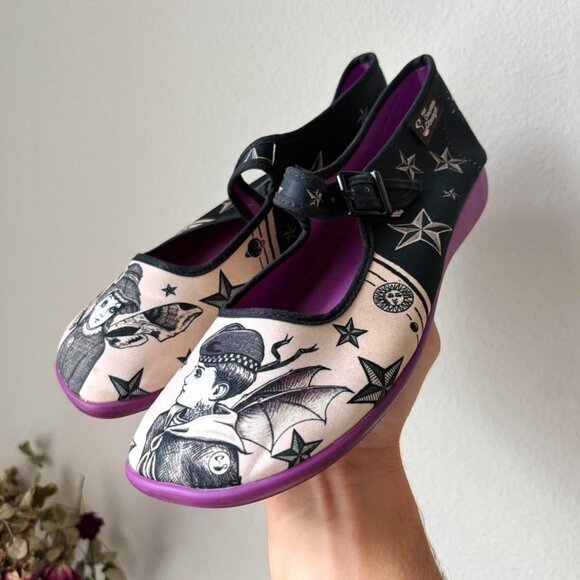 y2k 2000s emo art design purple mary jane sandals flats women's 7 - Picture 2 of 7